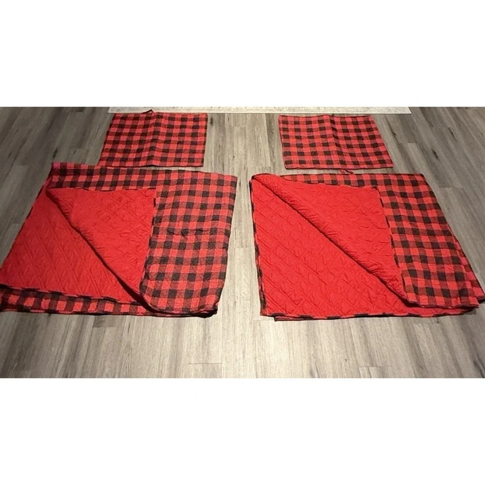 Twin Quilt Set Red Black Buffalo Plaid Coverlet with Sham‎ Cabin Lodge Bedding